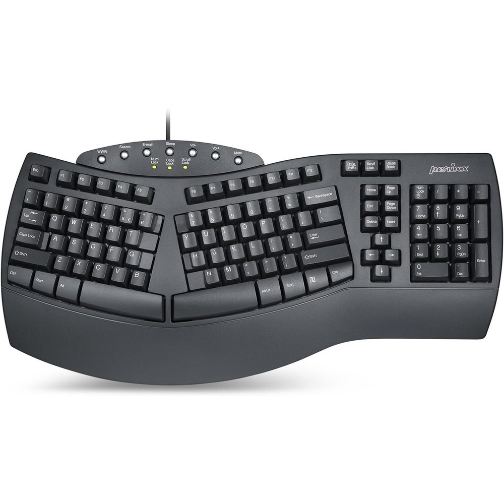Perixx Periboard-512 Wired Ergonomic Split Keyboard Palm Rest Multimedia Keys‎